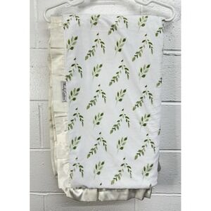 Minky Couture Green Leaves On White 50x60 Adult Blanket / SUPER SOFT!